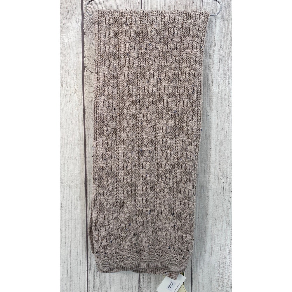 Aran Mor Wool Throw Blanket 40x60 Oatmeal Beige Donegal Tweed Aran Knit Irish